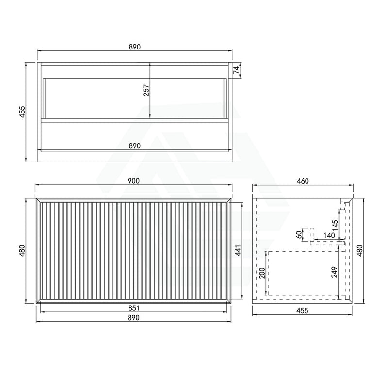 600-1500Mm Kirribilli Wall Hung Bathroom Vanity Matt White Pvc Board Cabinet Only&Ceramic Top