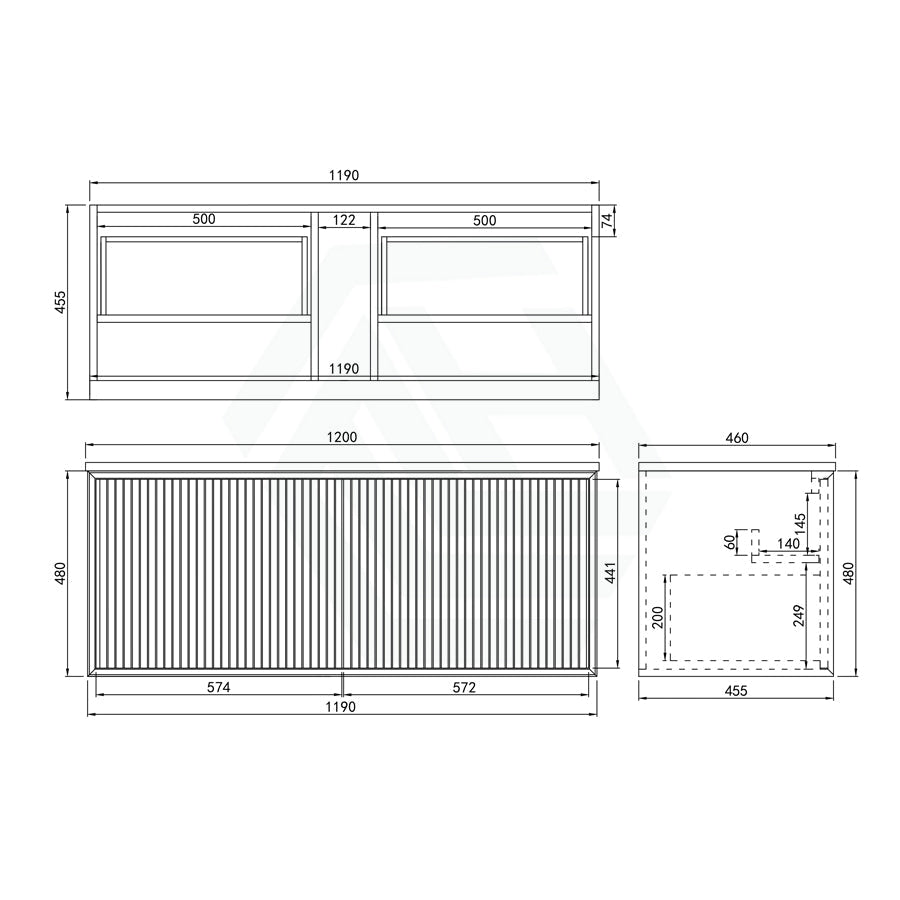 600-1500Mm Kirribilli Wall Hung Bathroom Vanity Matt White Pvc Board Cabinet Only&Ceramic Top