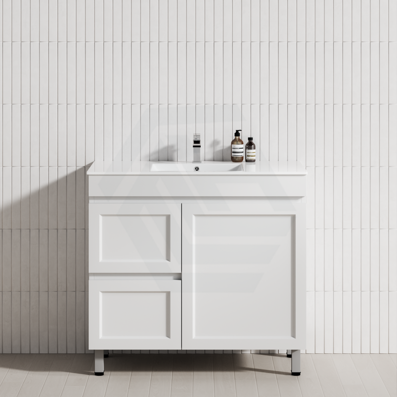 600-1500Mm Miami Freestanding With Legs Bathroom Vanity Matt White Shaker Hampton Style Doors