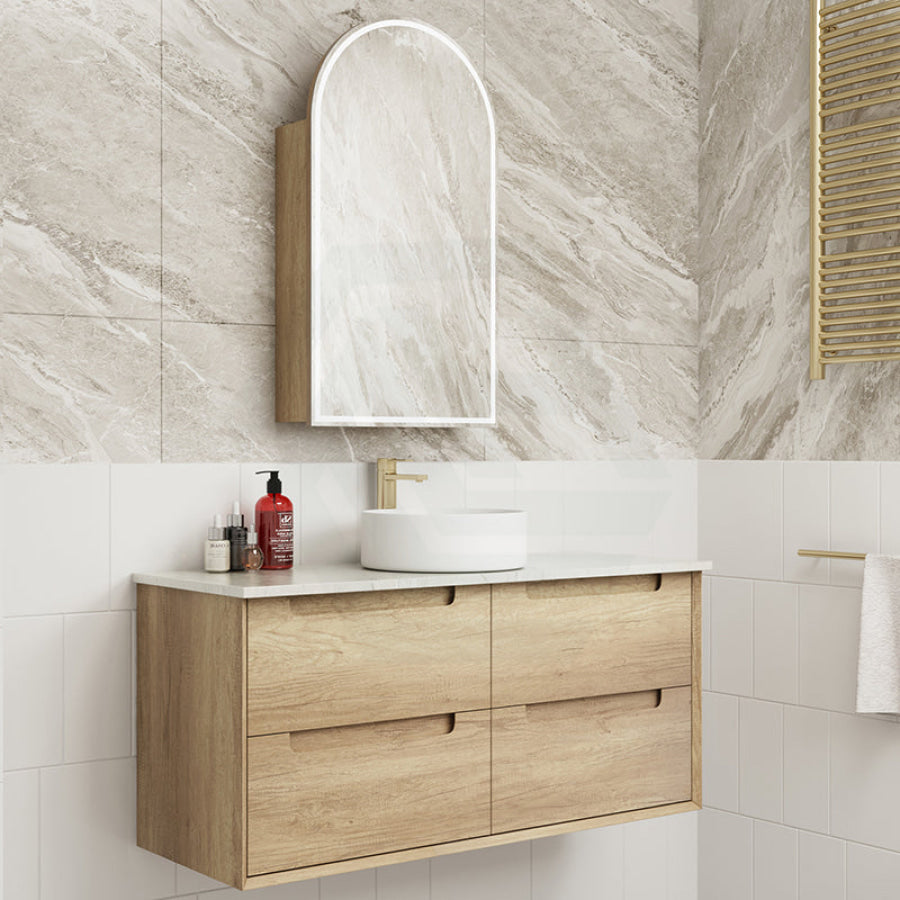 600 - 1500Mm Moreno Wall Hung Vanity Natural Timber Grains Cabinet Only & Stone Top Available For