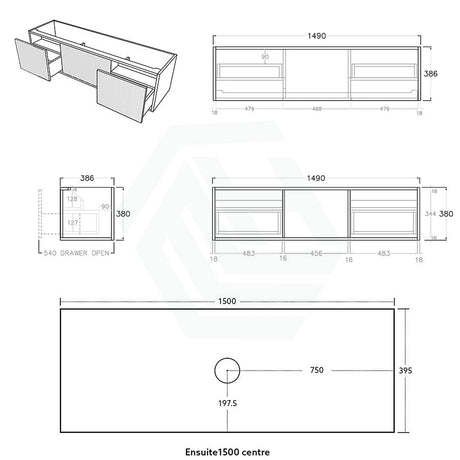 600-1500Mm Narrow Ceto Bellevue Wall Hung Bathroom Vanity Push-To-Open Prime Oak Vanities