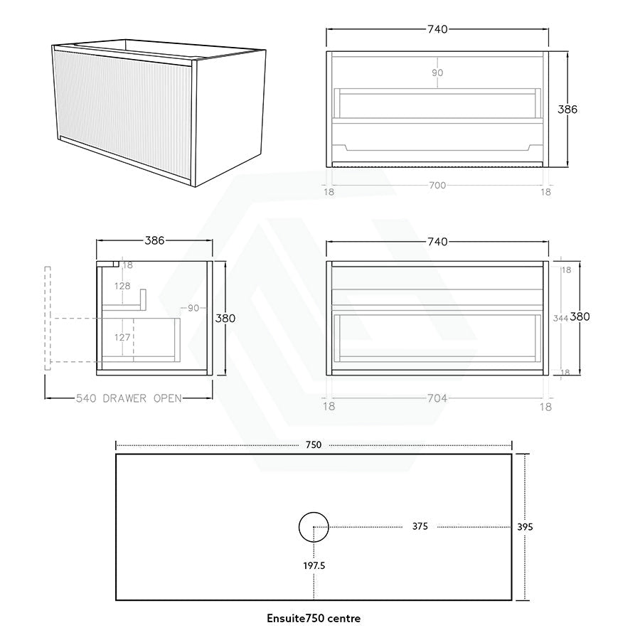 600-1500Mm Narrow Ceto Bellevue Wall Hung Bathroom Vanity Push-To-Open Prime Oak Vanities