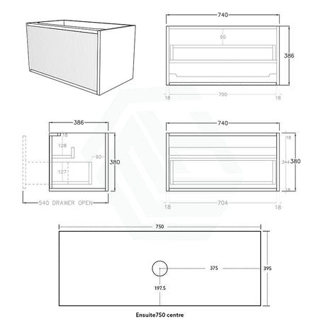 600-1500Mm Narrow Ceto Bellevue Wall Hung Bathroom Vanity Push-To-Open Prime Oak Vanities