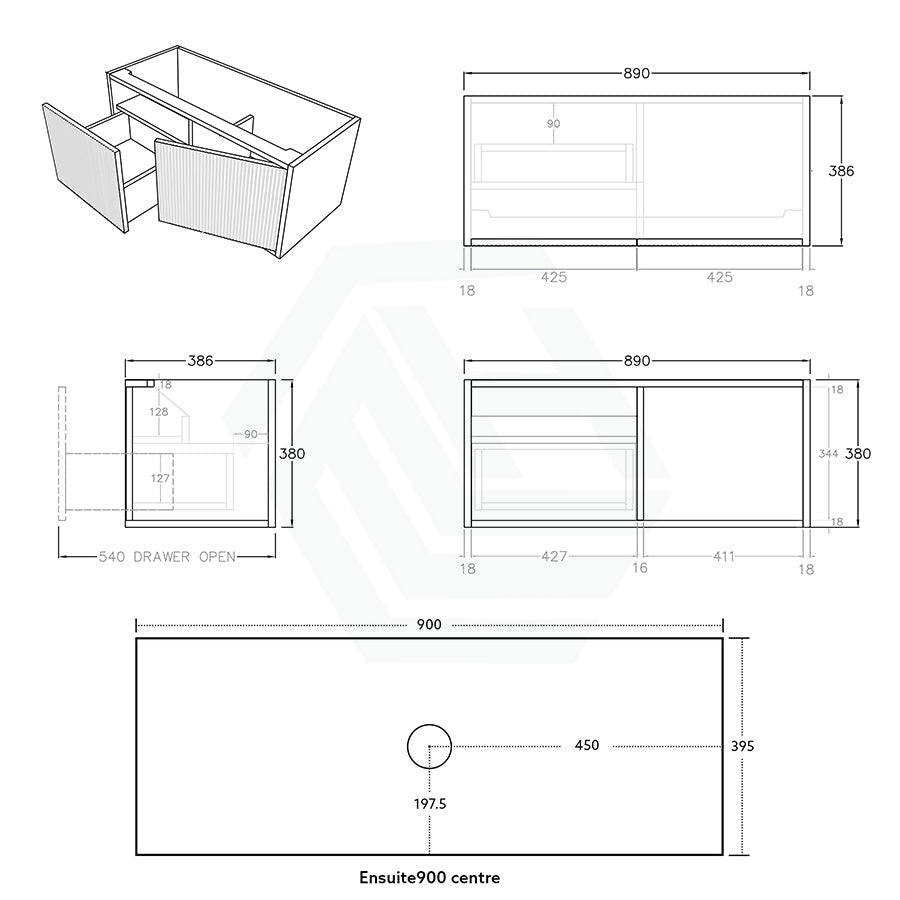 600-1500Mm Narrow Ceto Bellevue Wall Hung Bathroom Vanity Push-To-Open Prime Oak Vanities