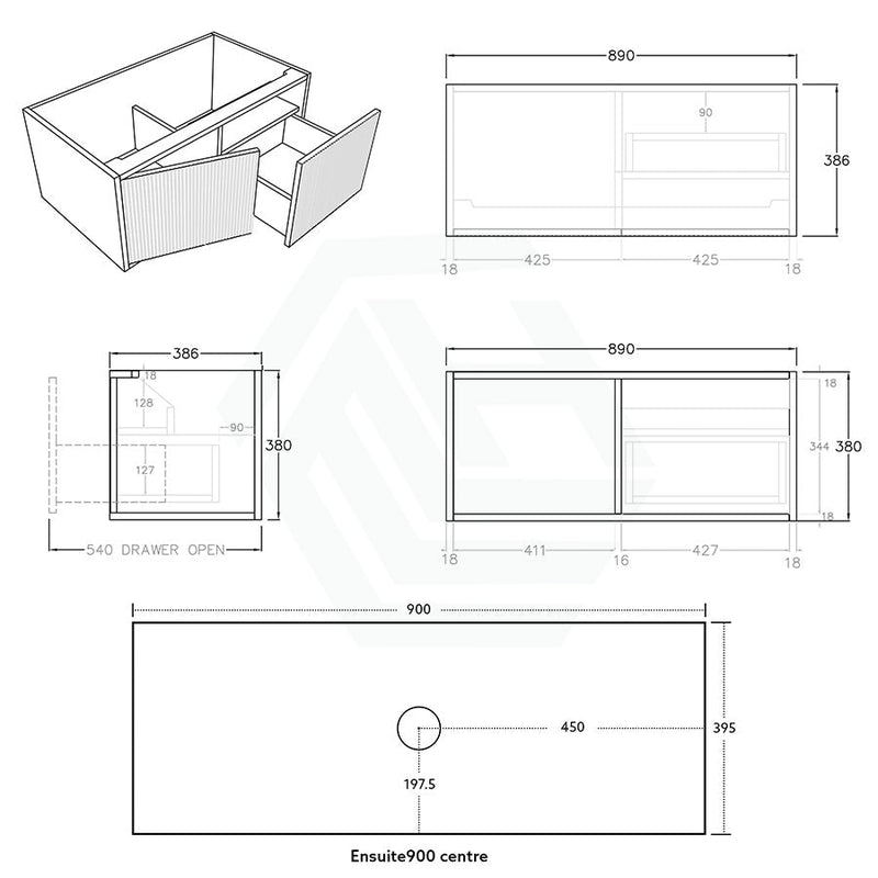 600-1500Mm Narrow Ceto Bellevue Wall Hung Bathroom Vanity Push-To-Open Prime Oak Vanities