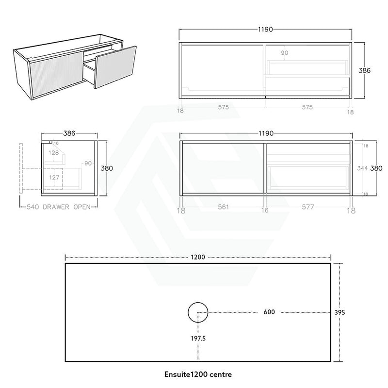 600-1500Mm Narrow Ceto Bellevue Wall Hung Bathroom Vanity Push-To-Open Prime Oak Vanities