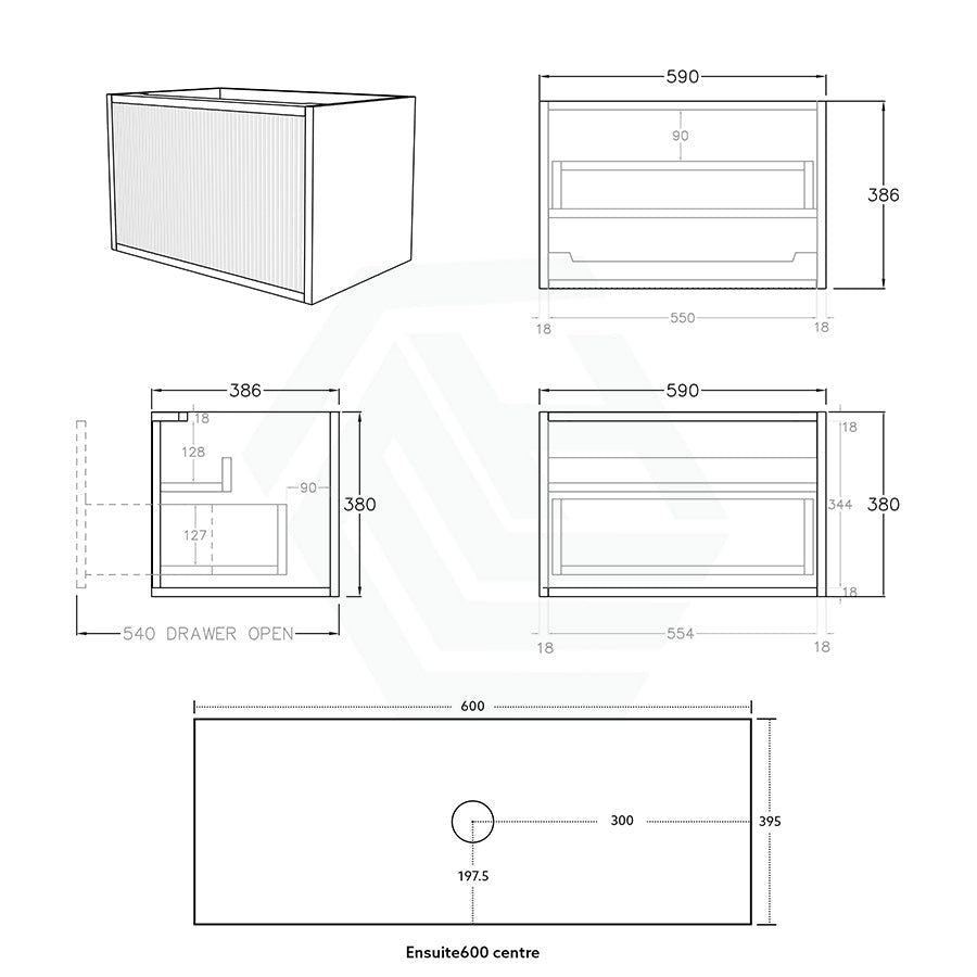 600-1500Mm Narrow Ceto Bellevue Wall Hung Bathroom Vanity Push-To-Open Prime Oak Vanities