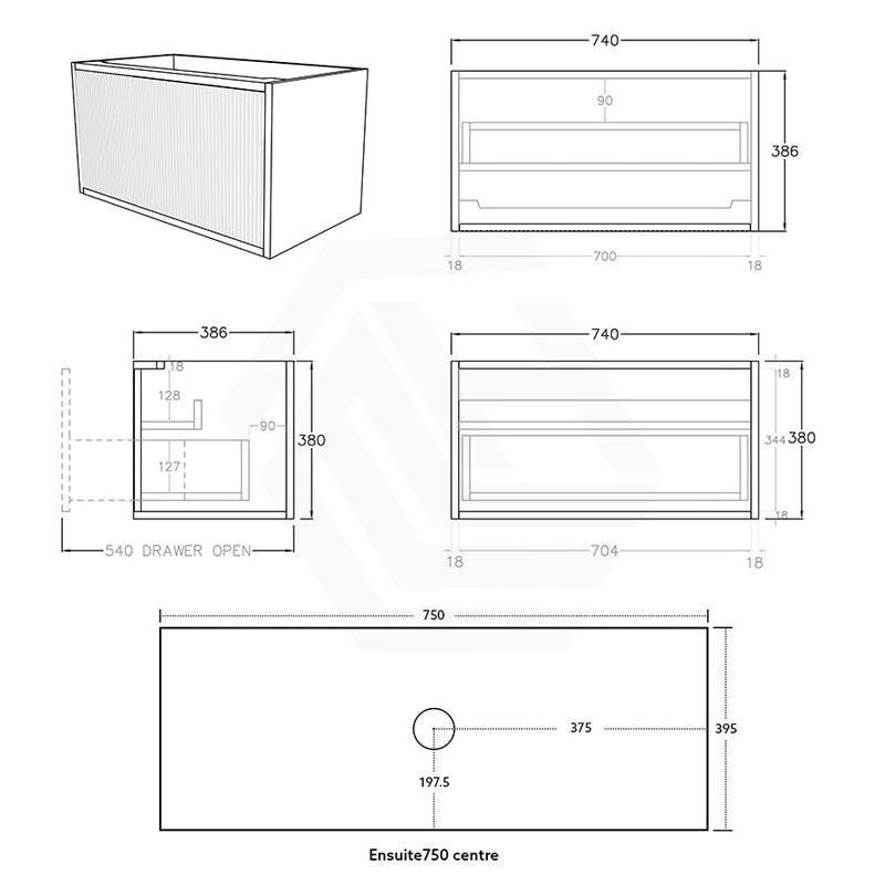 600-1500Mm Narrow Ceto Bellevue Wall Hung Bathroom Vanity Push-To-Open Prime Oak Vanities