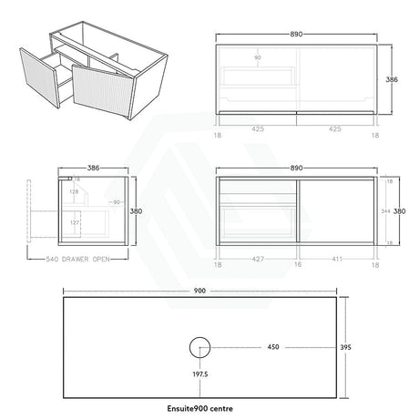 600-1500Mm Narrow Ceto Bellevue Wall Hung Bathroom Vanity Push-To-Open Prime Oak Vanities