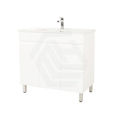 900Mm Premium Bathroom Vanity Freestanding Left/right Drawers White Pvc Polyurethane Cabinet Only &