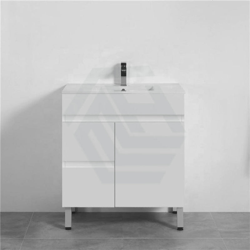 600-1500Mm Premium Bathroom Freestanding Vanity White Pvc Polyurethane Cabinet Only & Ceramic Top