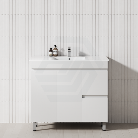 600-1500Mm Premium Bathroom Freestanding Vanity White Pvc Polyurethane Cabinet Only & Ceramic Top