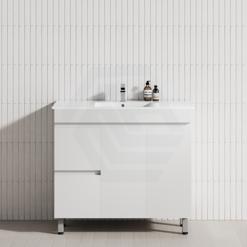 600-1500Mm Premium Bathroom Freestanding Vanity White Pvc Polyurethane Cabinet Only & Ceramic Top