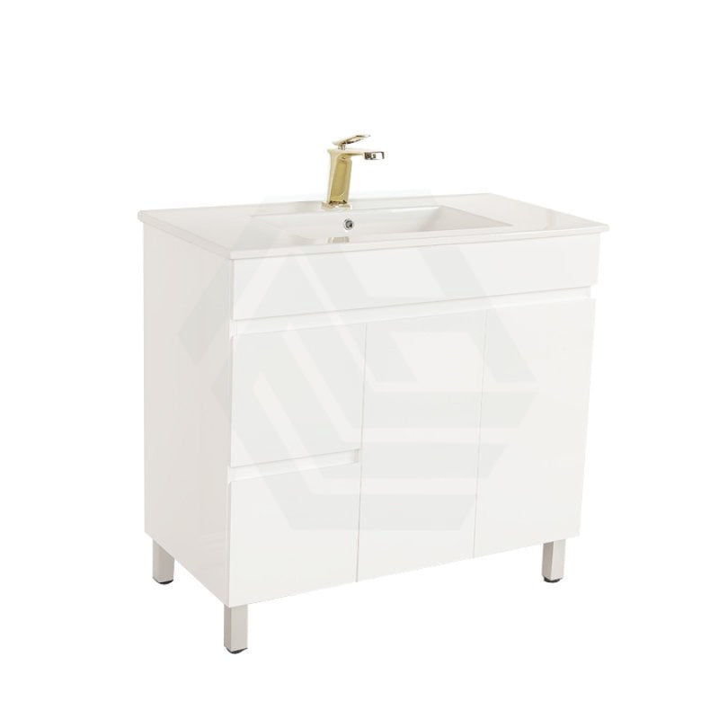 900Mm Premium Bathroom Vanity Freestanding Left/right Drawers White Pvc Polyurethane Cabinet Only &