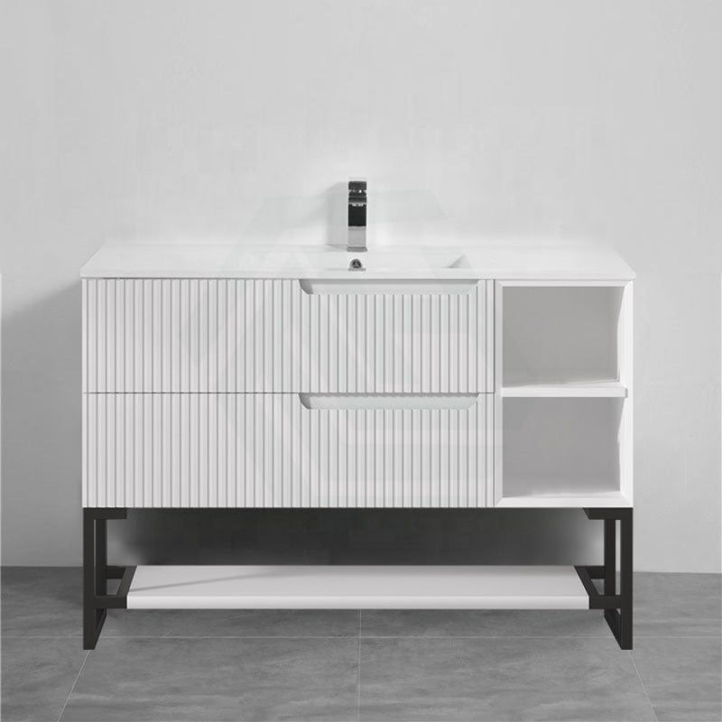 600-1500Mm Sersi Freestanding Plywood Vanity Matt White Linear Surface Drawers Shelves Single Bowl