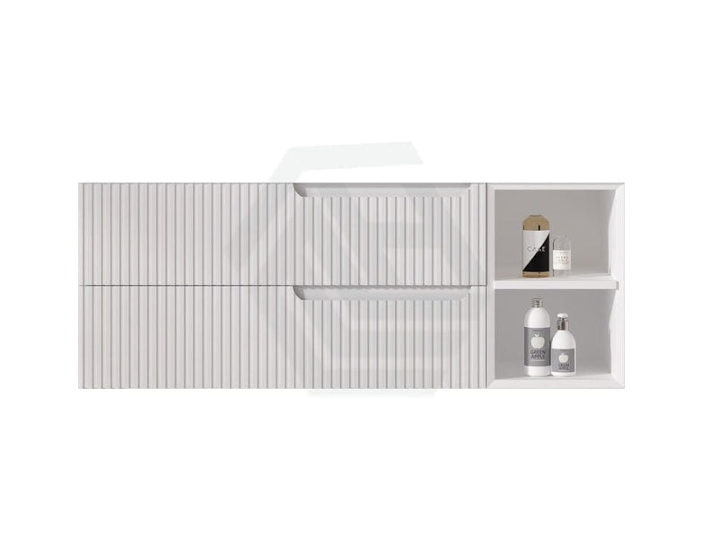 600-1500Mm Sersi Wall Hung Plywood Vanity Matt White Linear Surface Drawers Shelves Single Bowl