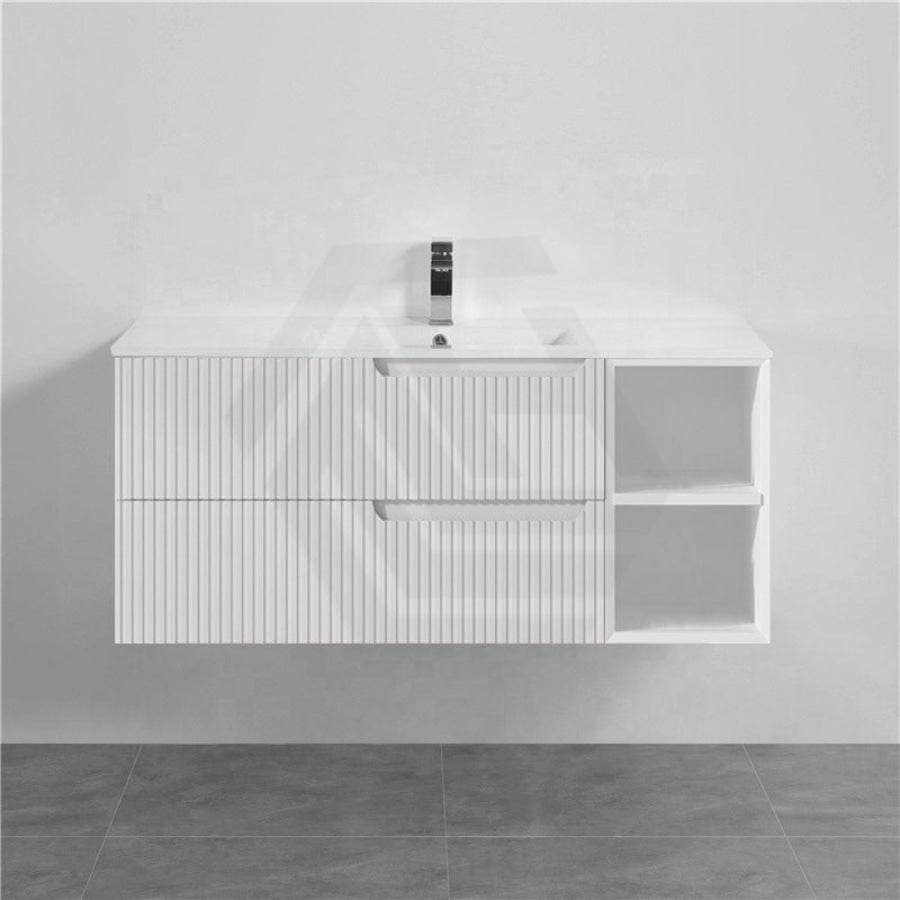 600-1500Mm Sersi Wall Hung Plywood Vanity Matt White Linear Surface Drawers Shelves Single Bowl