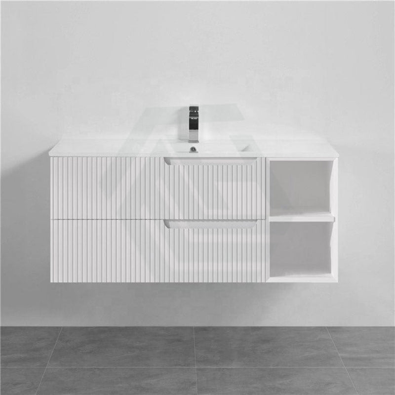 600-1500Mm Sersi Wall Hung Plywood Vanity Matt White Linear Surface Drawers Shelves Single Bowl