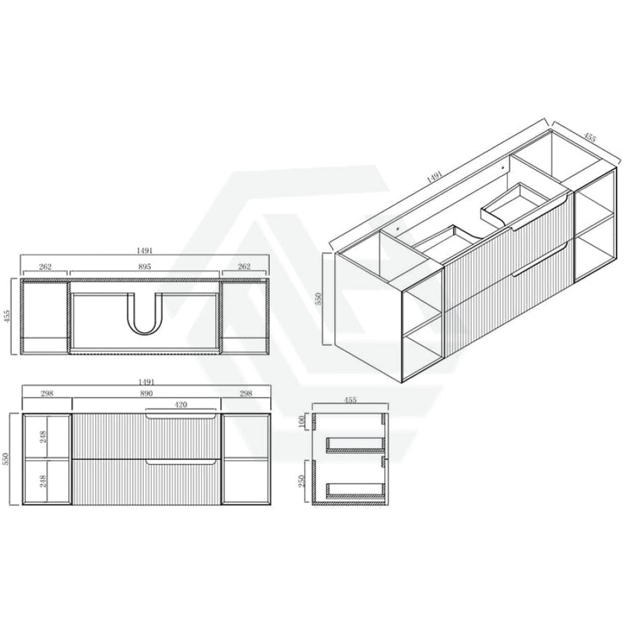 600-1500Mm Sersi Wall Hung Plywood Vanity Matt White Linear Surface Drawers Shelves Single Bowl