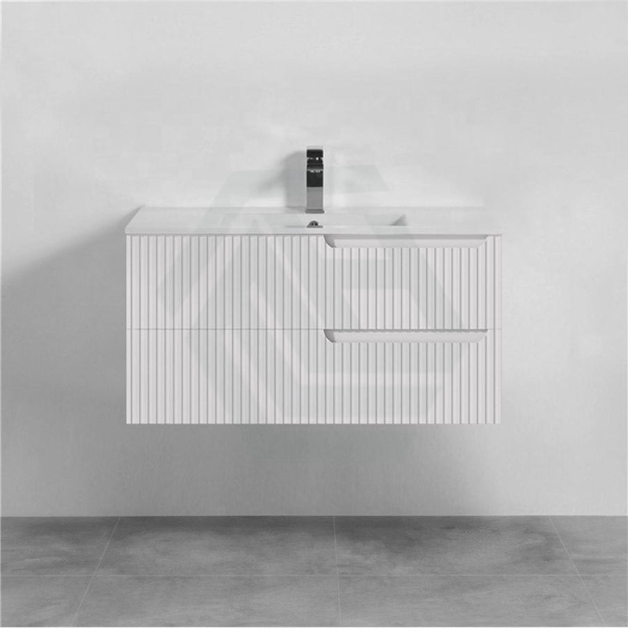 600-1500Mm Sersi Wall Hung Plywood Vanity Matt White Linear Surface Drawers Shelves Single Bowl