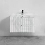 600-1500Mm Sersi Wall Hung Plywood Vanity Matt White Linear Surface Drawers Shelves Single Bowl