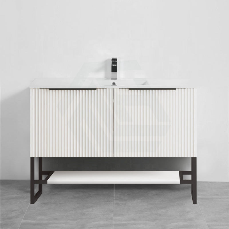 600-1500Mm Thena Freestanding Plywood Vanity Matt White Linear Surface Single/Double Bowls Cabinet