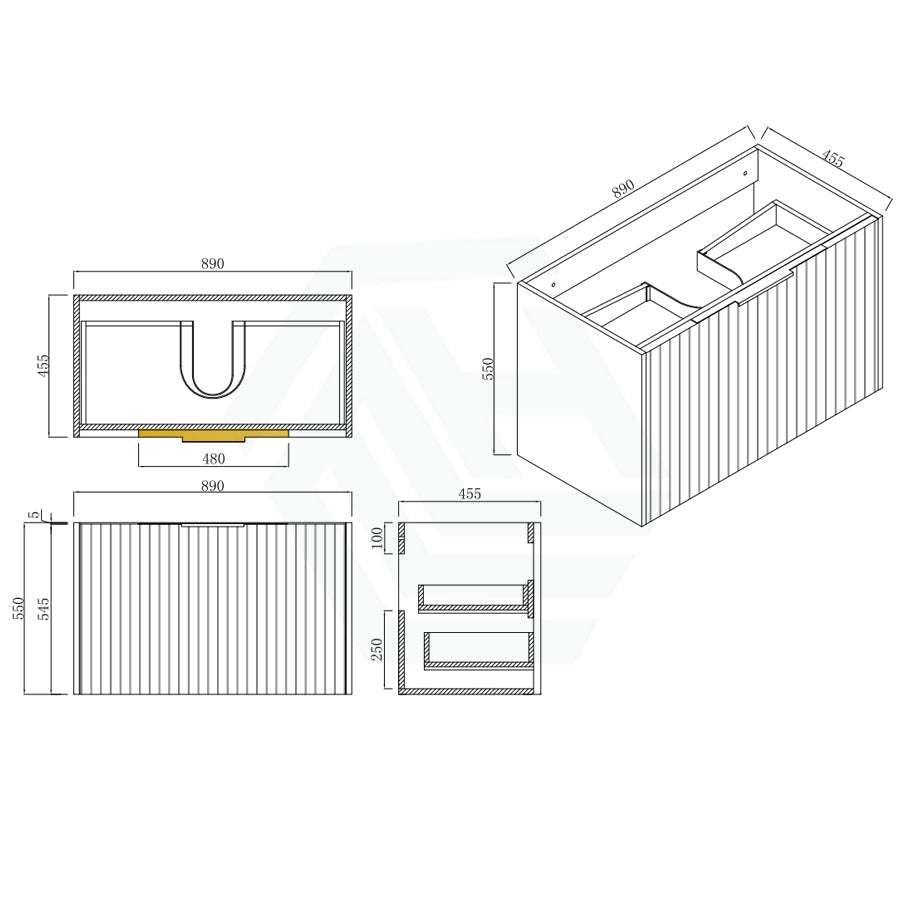 600-1500Mm Thena Wall Hung Plywood Vanity Matt White Linear Surface Single/Double Bowls Cabinet Only