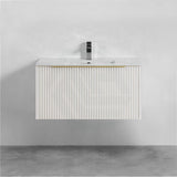 600-1500Mm Thena Wall Hung Plywood Vanity Matt White Linear Surface Single/Double Bowls Cabinet Only