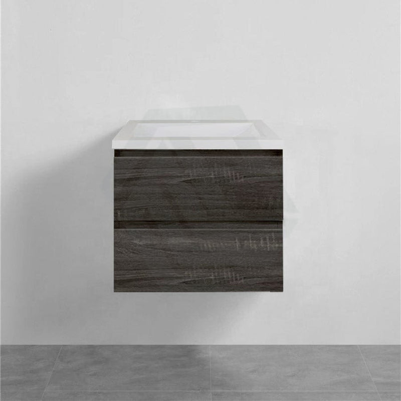 600-1500Mm Wall Hung Bathroom Floating Vanity Dark Grey Wood Grain Pvc Filmed Drawers Cabinet