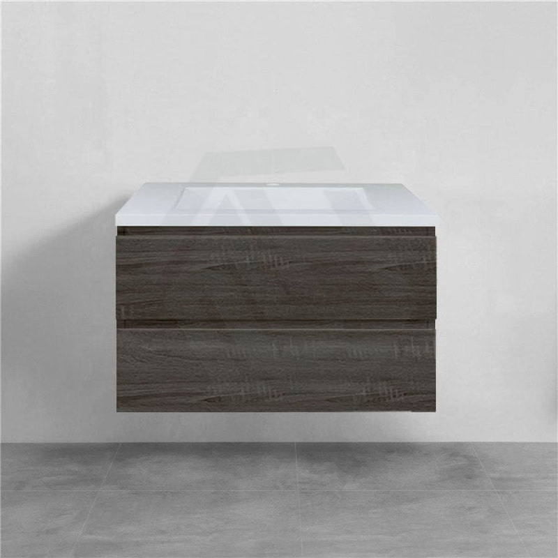 600-1500Mm Wall Hung Bathroom Floating Vanity Dark Grey Wood Grain Pvc Filmed Drawers Cabinet