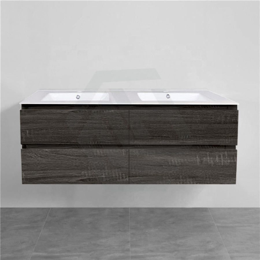 600-1500Mm Wall Hung Bathroom Floating Vanity Dark Grey Wood Grain Pvc Filmed Drawers Cabinet