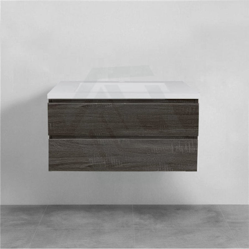 600-1500Mm Wall Hung Bathroom Floating Vanity Dark Grey Wood Grain Pvc Filmed Drawers Cabinet