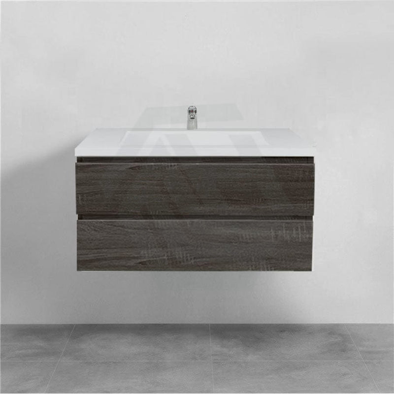 600-1500Mm Wall Hung Bathroom Floating Vanity Dark Grey Wood Grain Pvc Filmed Drawers Cabinet