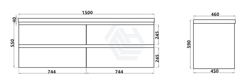 600-1500Mm Wall Hung Bathroom Floating Vanity Dark Oak Wood Grain Pvc Filmed Drawers Cabinet