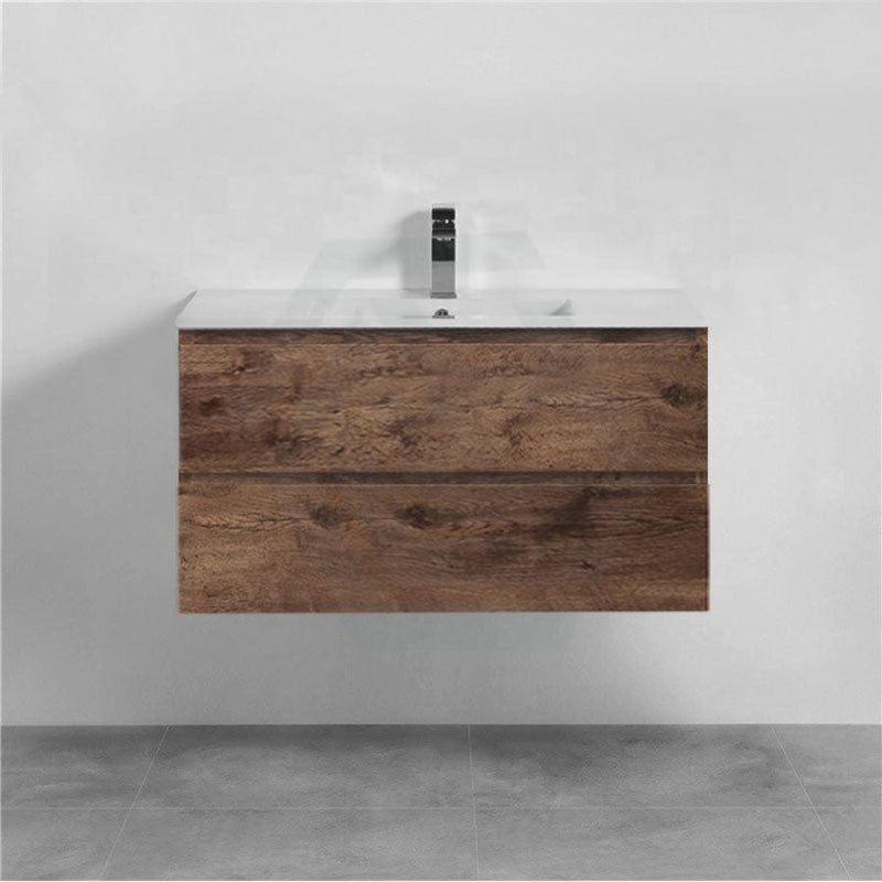 600-1500Mm Wall Hung Bathroom Floating Vanity Dark Oak Wood Grain Pvc Filmed Drawers Cabinet