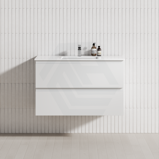 600-1500Mm Wall Hung Bathroom Floating Vanity Matt White Pvc Vacuum Filmed Drawers Cabinet