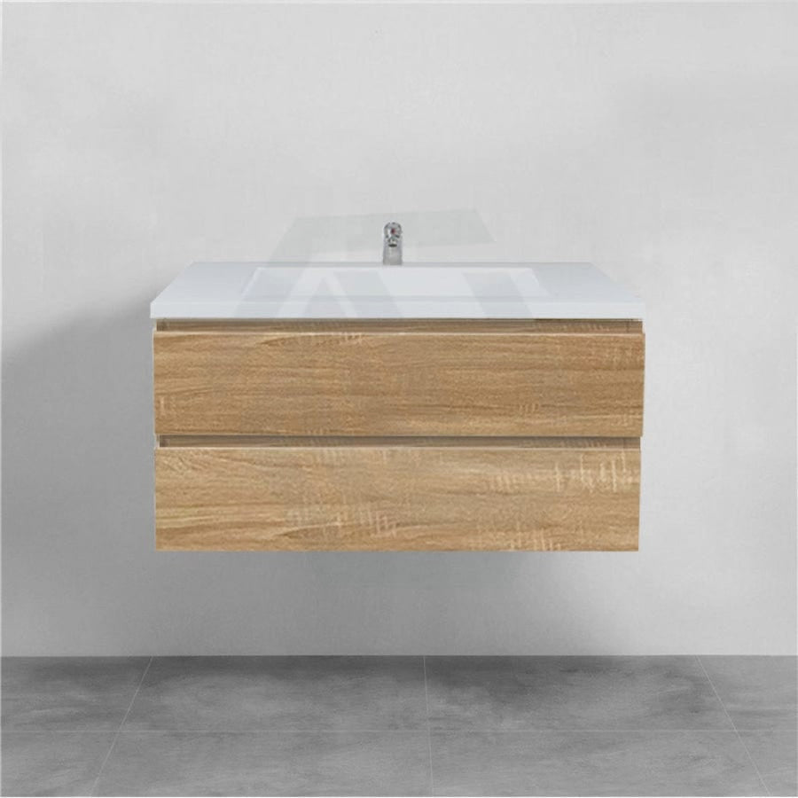 600-1500Mm Wall Hung Bathroom Floating Vanity White Oak Wood Grain Pvc Filmed Drawers Cabinet