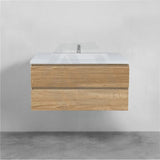 600-1500Mm Wall Hung Bathroom Floating Vanity White Oak Wood Grain Pvc Filmed Drawers Cabinet