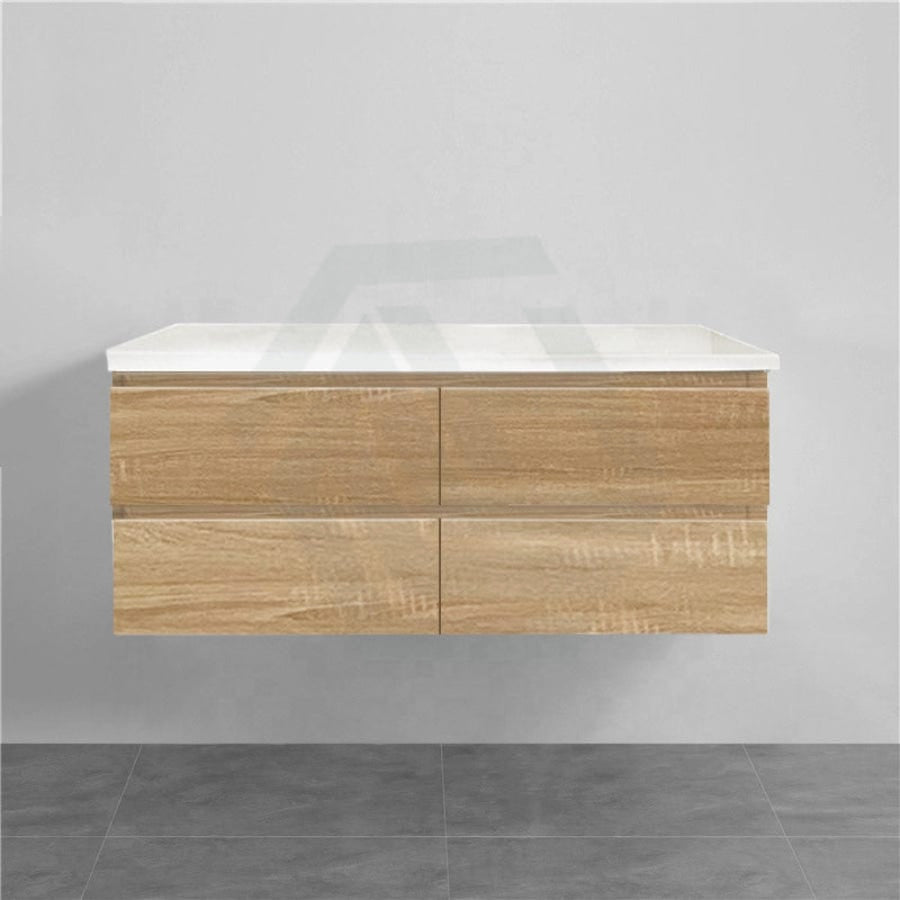 600-1500Mm Wall Hung Bathroom Floating Vanity White Oak Wood Grain Pvc Filmed Drawers Cabinet