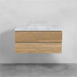 600-1500Mm Wall Hung Bathroom Floating Vanity White Oak Wood Grain Pvc Filmed Drawers Cabinet