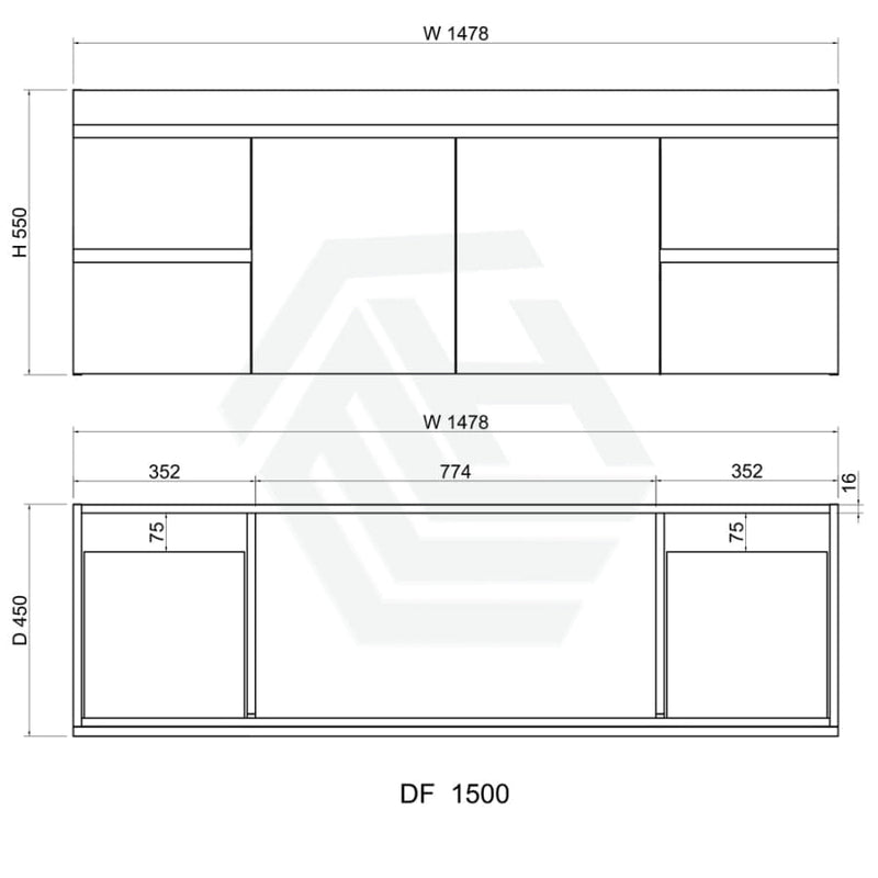 600-1500Mm Wall Hung Bathroom Vanity Dark Timber Cabinet Only