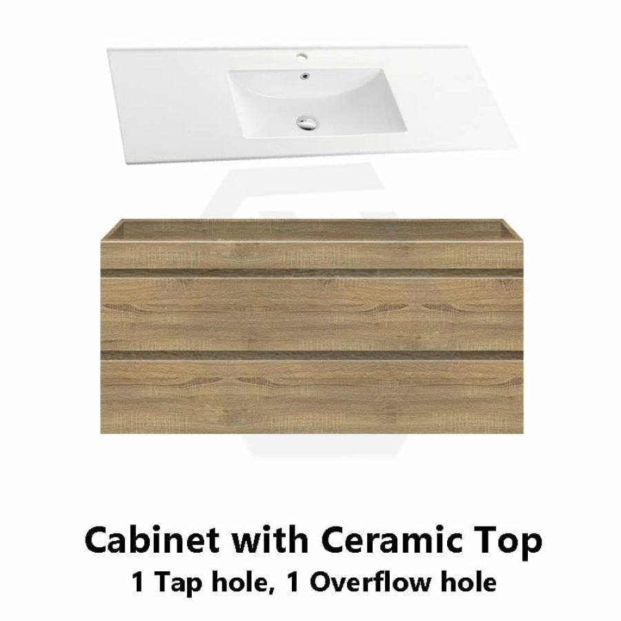 600-1500Mm Wall Hung Bathroom Vanity Timber Wood Grain Drawers Cabinet Only&Ceramic/Poly Top