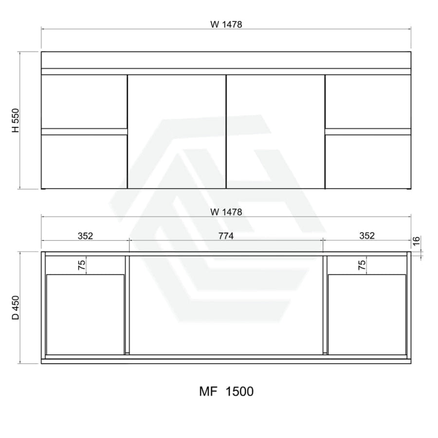 600-1500Mm Wall Hung Bathroom Vanity Timber Wood Grain Drawers Cabinet Only&Ceramic/Poly Top