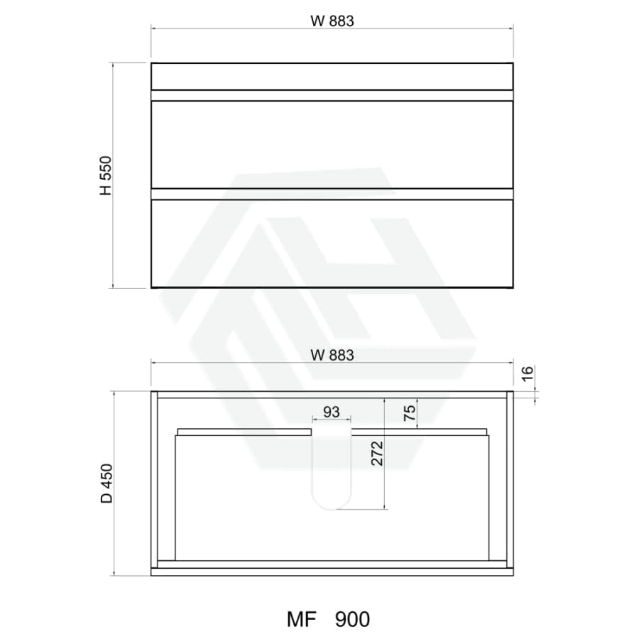 600-1500Mm Wall Hung Bathroom Vanity Timber Wood Grain Drawers Cabinet Only&Ceramic/Poly Top