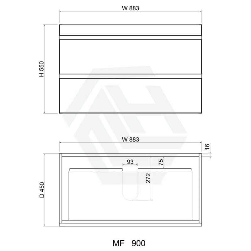 600-1500Mm Wall Hung Bathroom Vanity Timber Wood Grain Drawers Cabinet Only&Ceramic/Poly Top