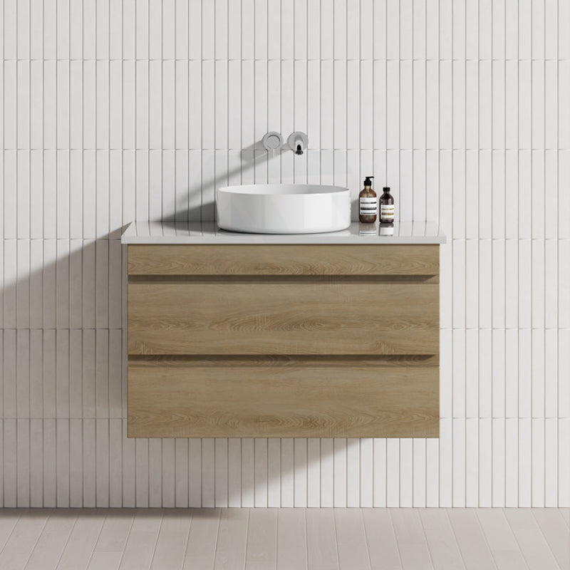 600-1500Mm Wall Hung Bathroom Vanity Timber Wood Grain Drawers Cabinet Only&Ceramic/Poly Top