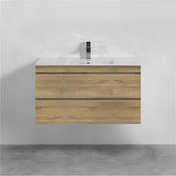 600-1500Mm Wall Hung Bathroom Vanity Timber Wood Grain Drawers Cabinet Only&Ceramic/Poly Top