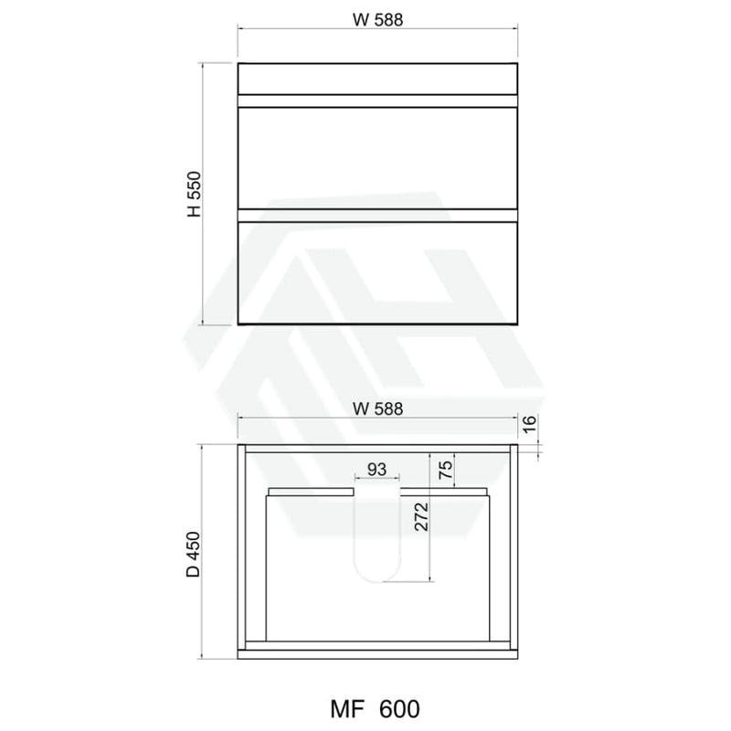 600-1500Mm Wall Hung Bathroom Vanity Timber Wood Grain Drawers Cabinet Only&Ceramic/Poly Top