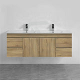 600-1500Mm Wall Hung Bathroom Vanity Timber Wood Grain Drawers Cabinet Only&Ceramic/Poly Top