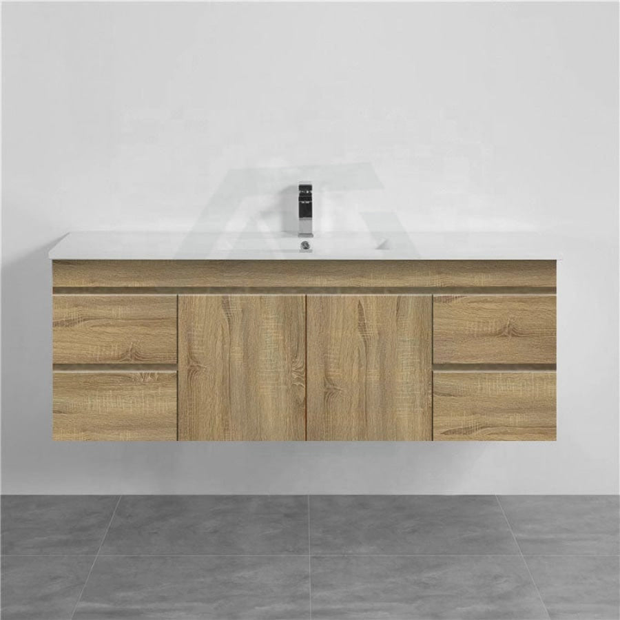 600-1500Mm Wall Hung Bathroom Vanity Timber Wood Grain Drawers Cabinet Only&Ceramic/Poly Top